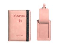 esmen Juego de Porta Pasaporte y Etiqueta for Equipaje, Funda for Viaje, Billetera RFID Cuero PU, Bolsa Almacenamiento multifunción for Regalo(Rose)