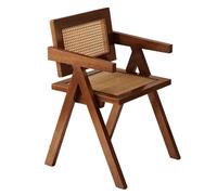 esmen Rattan Chair with Comfy Armrest, Solid Wood Dining for Outdoor Bedroom Living Room Kitchen Reading(Bruin)