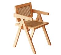 esmen Rattan Chair with Comfy Armrest, Solid Wood Dining for Outdoor Bedroom Living Room Kitchen Reading(Natural)