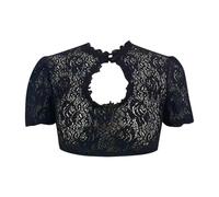 esmen Tops de mujer Blusa tradicional negra Dirndl for mujer for Oktoberfest, con cuello alto, encaje y malla, y media manga. Camisetas de fondo(Noir,X-Large)