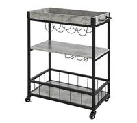 esmen Vintage Movable Dining Car Bar Cart, Wine with Hanging Glass Storage & Meal Side End Table Trolley