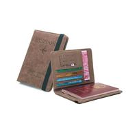 ESMENATZLS Banda elástica Cuero auténtico pasaporte cubierta viaje pasaporte titular cartera hombres mujeres pasaportes tarjeta documento cubierta, Café, One size