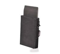 ESMENATZLS Cartera vintage de cuero con diseño de caballo loco para hombre, protección RFID, mini cartera de metal con cremallera y bolsillo para monedas para hombres y mujeres, Black, Talla única