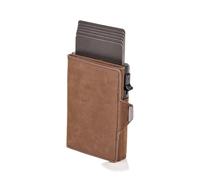 ESMENATZLS Cartera vintage de cuero con diseño de caballo loco para hombre, protección RFID, mini cartera de metal con cremallera y bolsillo para monedas para hombres y mujeres, Brown, Talla única