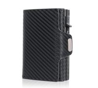 ESMENATZLS Cartera vintage de cuero con diseño de caballo loco para hombre, protección RFID, mini cartera de metal con cremallera y bolsillo para monedas para hombres y mujeres, Fibra de carbono