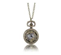 ESMENATZLS Reloj vintage de bolsillo pequeño Steampunk reloj de cuarzo con cadena de corazón hueco collar de aleación de color bronce, regalo para hombre, Engranaje, talla única