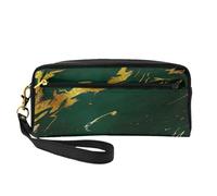 Esmeralda Verde Intenso Tonos Tierra Mármol Dorado, Bolsa de Maquillaje Bolsa de cosméticos Bolsa de Aseo de Viaje portátil Estuche de Cuero para Mujeres y niñas