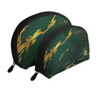 Esmeralda Verde Intenso Tonos Tierra Mármol Dorado, Bolsa de Maquillaje de Concha, Monedero pequeño para Mujer, Bolsa de artículos de tocador, Bolsa de cosméticos, 2 Piezas