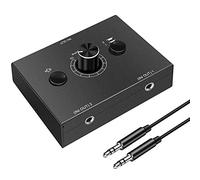 ESmoda Conmutador de audio de 3,5 mm, 2 entradas, 1 salida/1 entrada, 2 salidas de audio, caja de conmutación de audio, botón de silencio de una tecla