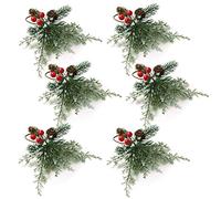 ESmoda Servilleteros de Navidad 6, servilleteros con conos de pino artificiales, ramas de decoración roja