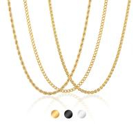Esmoly 3 Piezas Cadena Plata Hombre Cadena Hombre Cadena 316L Acero Inoxidable Hombre 2/3/4/5/6mm Cubanas Cadenas Regalos Originales para Hombre 45/50/55/60cm (Oro, 50cm/2mm)