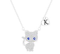 Esmoly Regalos para Niña Gato Collares Inicial Collar Corazón Letra A-Z Regalos Originales Para Mujer Hija Nieta Sobrina 16+2 Pulgadas (Plata K)