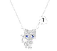 Esmoly Regalos para Niña Gato Collares Inicial Collar Corazón Letra A-Z Regalos Originales Para Mujer Hija Nieta Sobrina 16+2 Pulgadas (Plata J)