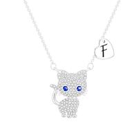 Esmoly Regalos para Niña Gato Collares Inicial Collar Corazón Letra A-Z Regalos Originales Para Mujer Hija Nieta Sobrina 16+2 Pulgadas (Plata F)