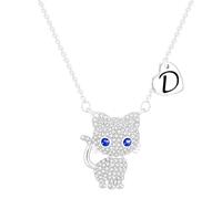 Esmoly Regalos para Niña Gato Collares Inicial Collar Corazón Letra A-Z Regalos Originales Para Mujer Hija Nieta Sobrina 16+2 Pulgadas (Plata D)