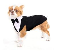 Esmoquin de Perro, Smoking para Perros Set Traje y Bandana para Boda Camisa de Pajarita Elegante Formal Ropa Abrigos para Fiesta de Cumpleaños Boda Navidad Halloween Party(Negro, S)