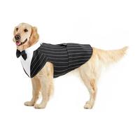 Esmoquin de Perro, Smoking para Perros Set Traje y Bandana para Boda Camisa de Pajarita Elegante Formal Ropa Abrigos para Fiesta de Cumpleaños Boda Navidad Halloween Party(Rayas Negro, XXL)