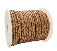 esnado Cordón de cuero redondo trenzado 3 mm. Color marrón natural, curtido vegetal, correa trenzada, cordón de piel, ideal para trabajos creativos en cuero (10 metros)