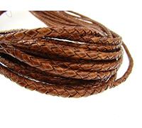 esnado Cordón de cuero redondo trenzado 4 mm marrón claro antiguo 5 m - Longitud: a elegir