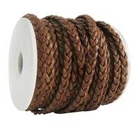 esnado Correa de piel trenzada plana | Ancho: 5 mm | Grosor: 2 mm | Longitud: 1 metro | Color: marrón claro antiguo | Cuero auténtico - curtido vegetal | para manualidades | Fabricación de pulseras,