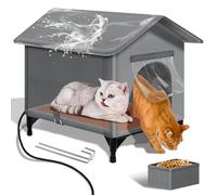 Esnendir Casa grande con calefacción para gatos para el invierno exterior, refugio plegable para gatos con almohadilla de calefacción, casa para gatos al aire libre resistente a la intemperie | Casa