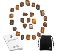 ESOAS RUNAS VIKINGAS ADIVINACION Piedras, Juego de 25 Ojo de Tigre Semi Preciosas grabadas con Bolsa. Ideal para adivinación, Magia, Alfabeto rúnico futhark, oráculo de la mitología nórdica.