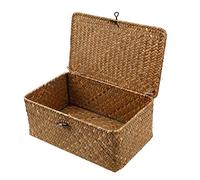 Esoes - Cesta de mimbre de almacenamiento de mimbre tejida con tapas, cestas de lavandería, organizador de maquillaje para baño, sala de estar, cocina, marrón, Large