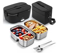 ESOHOT Fiambrera Electrica,120W Taper Electrico para Comida Calentamiento Ultrarrápido 3 en 1 Lonchera Electrica Trabajo 12V/24V/230V Para Viajes, Trabajo, Coche, Camión (1,5L x 2)