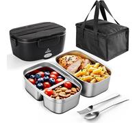 ESOHOT Fiambrera Electrica 80W 1,5 L con Bolsas Isotérmicas,Juego de Cubiertos para 12V/24V/220V (1,5 x 2)