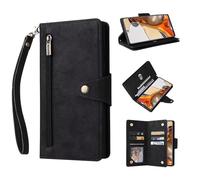 ESONG Cover per Samsung Galaxy S25 Edge,Custodia Portafoglio a Libro in Pelle PU,Antiurto Protezione Flip Wallet Case con Staffa,Slot per Schede,Magneticachiusa,Cerniera,Cordino-Nero