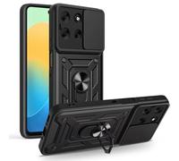 ESONG Funda Armor para Motorola Edge 70 Fusion 5G, Carcasa Protectora de Militar con Cubierta de Cámara Deslizante magnetica Anillo Soporte, Dura PC Silicona TPU Anti-Choque Bumper Case Negro
