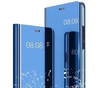 ESONG Funda movil para Samsung Galaxy A16,Funda Espejo Flip Mirror Caso,Ultra Slim Ligero Flip Libro Clear View Standing Cover, PC + PU Protectora Bumper Soporte Plegable Case-Azul