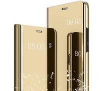 ESONG Funda movil para Samsung Galaxy Note 9,Funda Espejo Flip Mirror Caso,Ultra Slim Ligero Flip Libro Clear View Standing Cover, PC + PU Protectora Bumper Soporte Plegable Case-Oro