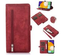 ESONG Funda para OPPO A3X 4G/A5X/A5i,Premium PU Cuero Billetera Carcasa con Soporte/Ranura para Tarjeta/magnético/Correa de muñeca/Lanyard Strap,Moda Flip Phone Cover Case,Rojo