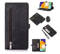 ESONG Funda para OPPO A3X 4G/A5X/A5i,Premium PU Cuero Billetera Carcasa con Soporte/Ranura para Tarjeta/magnético/Correa de muñeca/Lanyard Strap,Moda Flip Phone Cover Case,Negro