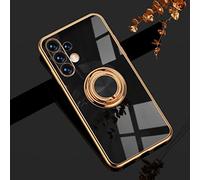 ESONG Funda para Samsung Galaxy A32 5G/Galaxy M32,Carcasa TPU Suave Borde Dorado Enchapado Estuche Caso,con Magnético Soporte Anillo,Elegante Antigolpes protección Case Cover para Niña-Negro