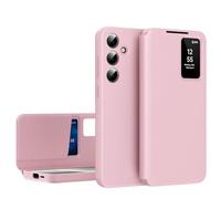 ESONG Funda para Samsung Galaxy A57, Carcasa de Piel Cuero Inteligente Tipo Flip Folio Cartera Protectora teléfono Case, Ranuras para Tarjetas, Vista de Ventana, Smart View Rosa