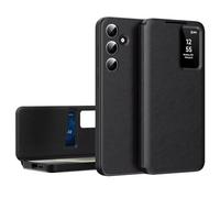 ESONG Funda para Samsung Galaxy S25, Carcasa de Piel Cuero Inteligente Tipo Flip Folio Cartera Protectora teléfono Case, Ranuras para Tarjetas, Vista de Ventana, Smart View Negro