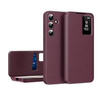 ESONG Funda para Samsung Galaxy S26 Ultra, Carcasa de Piel Cuero Inteligente Tipo Flip Folio Cartera Protectora teléfono Case, Ranuras para Tarjetas, Vista de Ventana, Smart View Rojo
