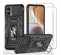 ESONG Funda Protectora para Motorola Edge 30 Neo,con[2 Protector de Pantalla][Cubierta de Cámara Deslizante][Protección contra Caídas de Grado Militar][Soporte magnético para automóvil]-Negro