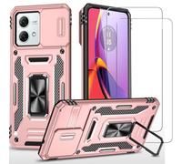 ESONG funda protectora para Motorola Edge 40 Neo,con[2 Protector de Pantalla][Cubierta de Cámara Deslizante][Protección contra Caídas de Grado Militar][Soporte magnético para automóvil]-Oro rosa