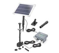 esotec Juego de bomba solar para estanque 6/225 con 4 Ah LiFePO4 acumulador, bomba solar para estanque 225 l/h, anillo de luz LED, juego de agua para bañera o estanque hasta 1000 l 101023