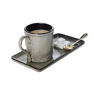 ESOUY Taza de café Taza de personalidad Simple Taza de café para desayuno retro Exquisita taza de té de la tarde de estilo japonés con asa y plato de postre Pareja de 300 ml Set in ce