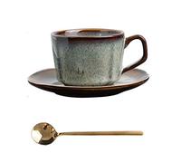ESOUY Taza de Cerámica Juego de Tazas de Café y Platillo con Cambio al Horno Retro Taza Cuadrada Redonda Taza de Cacao de Cerámica para Oficina Regalo para Familia, Amigos, Colegas y Amantes del c