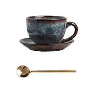 ESOUY Taza de Cerámica Juego de Tazas de Café y Platillo con Cambio al Horno Retro Taza Cuadrada Redonda Taza de Cacao de Cerámica para Oficina Regalo para Familia, Amigos, Colegas y Amantes del c