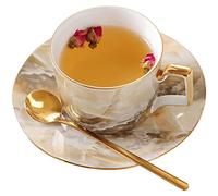 ESOUY Taza de cerámica Taza de café de mármol de 250 ml con platillo Luxury Bone China té de la tarde Inglés té Negro Taza de té con flores Juego de té Taza de café de cerámica creativa Perdido