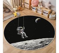 Espacio Astronautas Columpiándose Alfombras Redondas Para Sala De Estar, Estilo Artístico De Ciencia Ficción Alfombra Redonda De 180cm, Noir Alfombra De área Redonda Para Sofá Mesa De Café Estudio