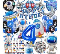 Espacio Cumpleaños Globo Infantil 4 años, XXL Globos Metalizados de Astronautas y Cohetes Set, Decor Fiesta Temática Espacio Niños, Happy Birthday Banners (Astronautas Cumpleaños Globo 4 años)
