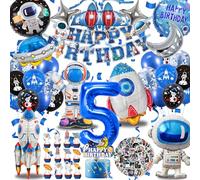 Espacio Cumpleaños Globo Infantil 5 años, XXL Globos Metalizados de Astronautas y Cohetes Set, Decor Fiesta Temática Espacio Niños, Happy Birthday Banners (Astronautas Cumpleaños Globo 5 años)