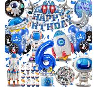 Espacio Cumpleaños Globo Infantil 6 años, XXL Globos Metalizados de Astronautas y Cohetes Set, Decor Fiesta Temática Espacio Niños, Happy Birthday Banners (Astronautas Cumpleaños Globo 6 años)